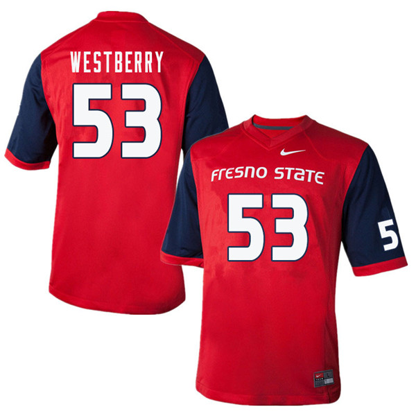 Men #53 Jacob Westberry Fresno State Bulldogs College Football Jerseys Sale-Red